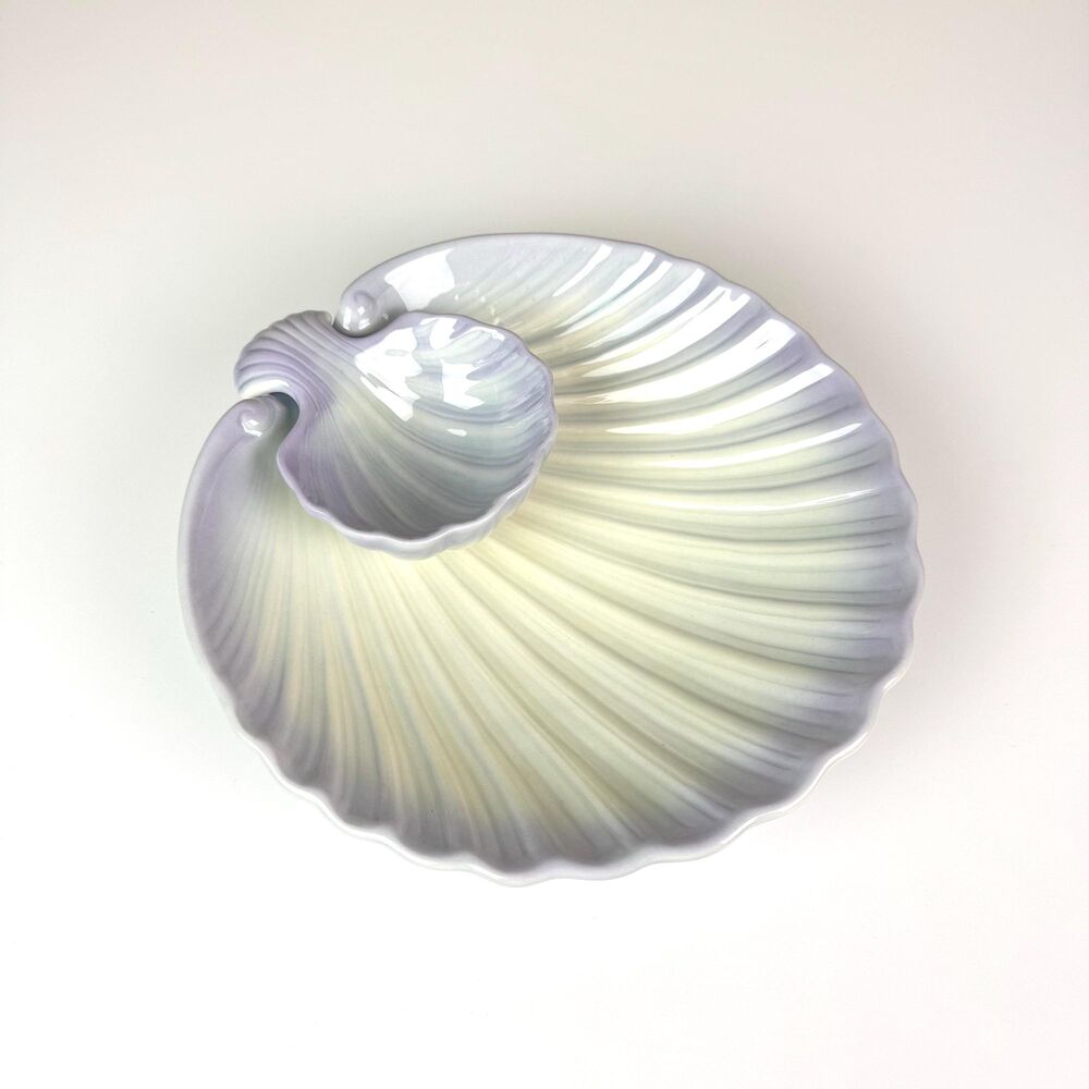 Vintage Ceramic Shell Chip and Dip Set / Coastal Seashell Platter & Bowl